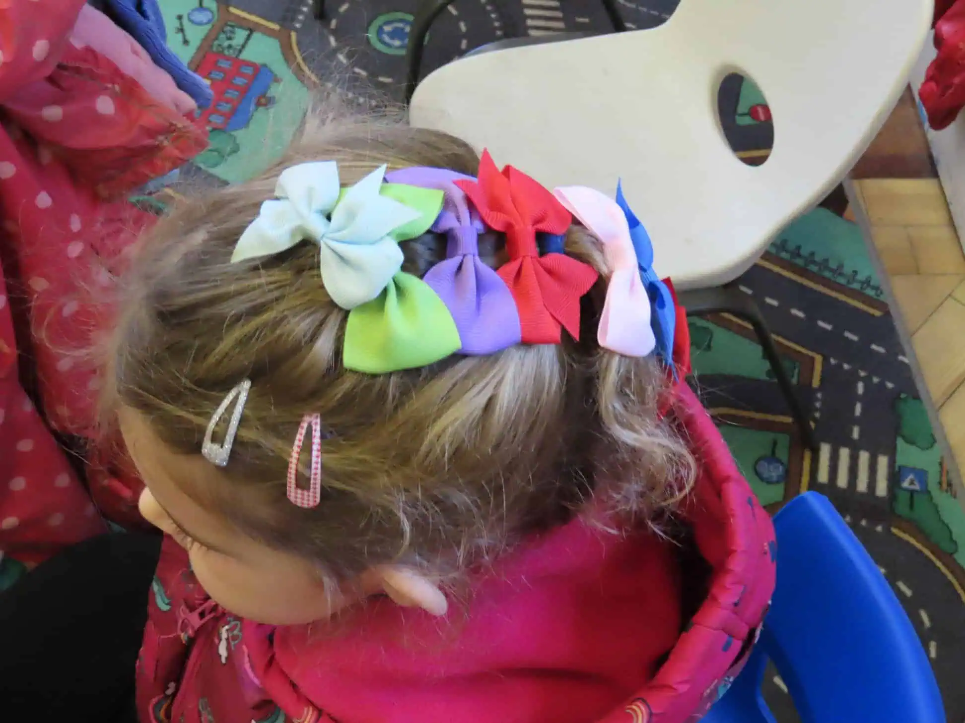 Lots of bows for crazy hair day