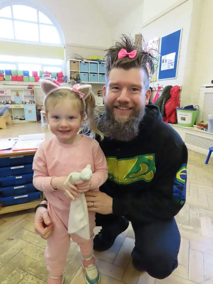 Families enjoying crazy hair day