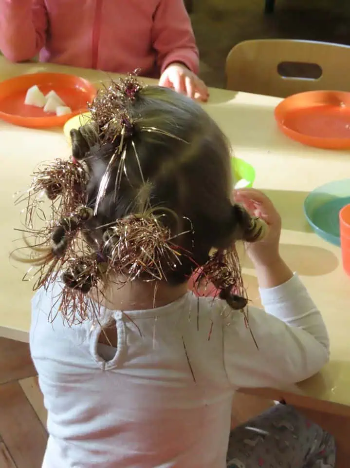 Sparkly ribbons in hair