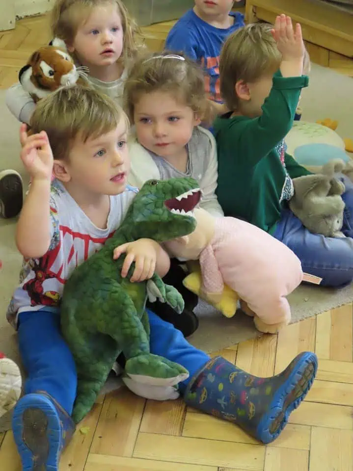 Toy dinosaur and tigers in Monkey Puzzle Tatsfield